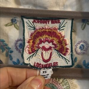 Johnny Was Embroidered Floral Label Panel in Cream, Pink and Gold